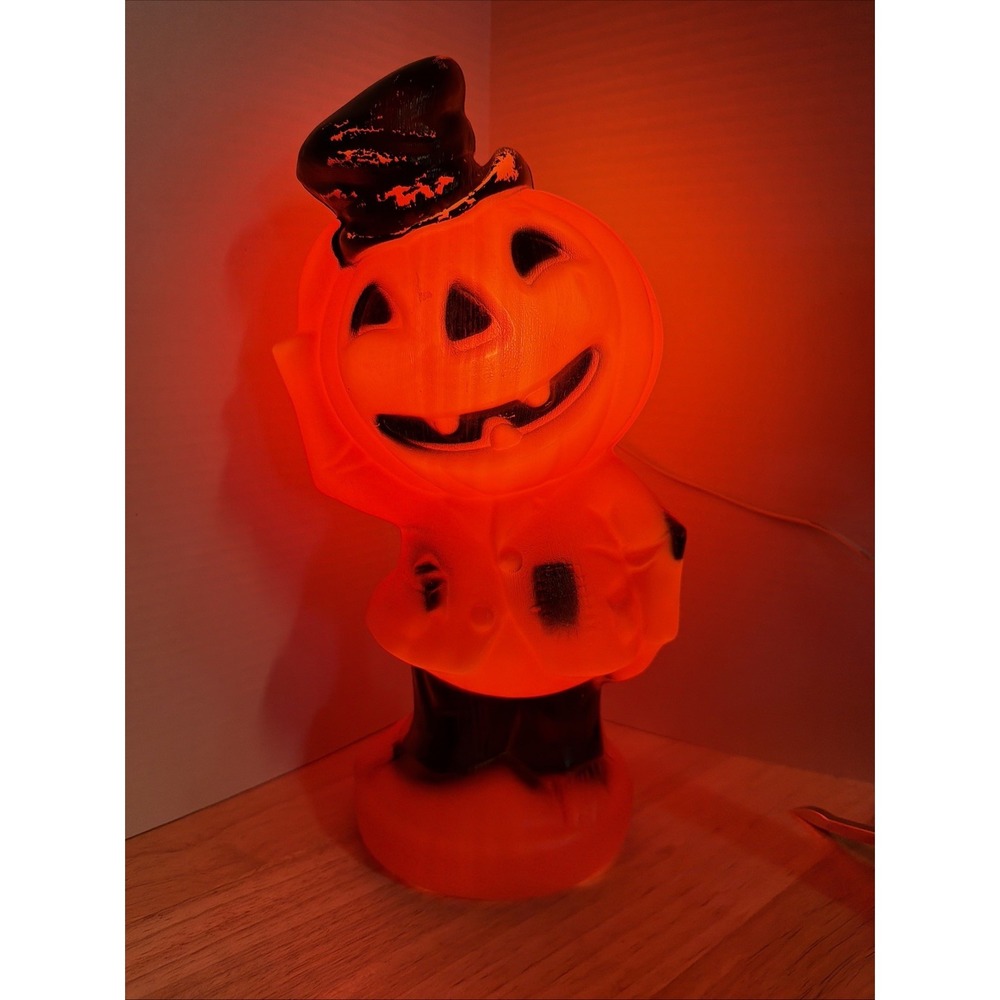 Halloween Blow Mold Pumpkin Top Hat Light Up Jack O Lantern 14" H - Picture 2 of 6